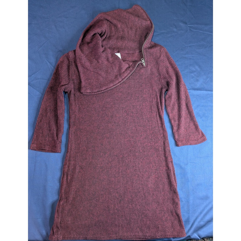 No Boundaries Womens Burgundy Ribbed Knit Hooded‎ Cowl Neck Dress - Medium